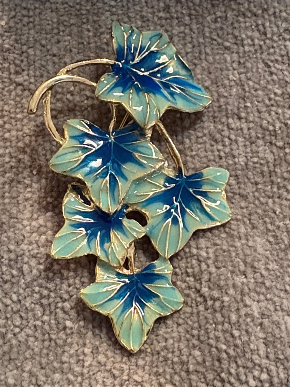 Blue Enamel Floral Leaf Brooch - Elegant Women's Jewelry